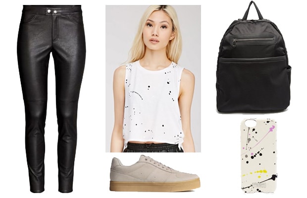 Street style paint splatter outfit