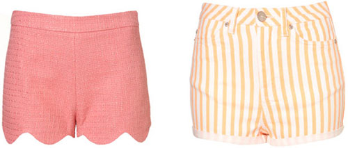 pink scallop shorts and orange striped shorts