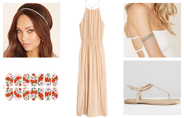 Peach maxi dress with headband spring outfit