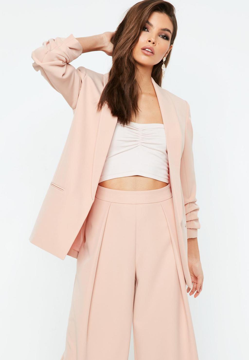 Peach ruched sleeve blazer