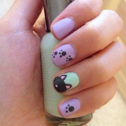 paw prints and kittens nail art tutorial