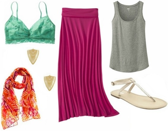 Picnic outfit maxi skirt tank top scarf
