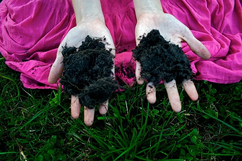 Digging up dirt in a pink dress