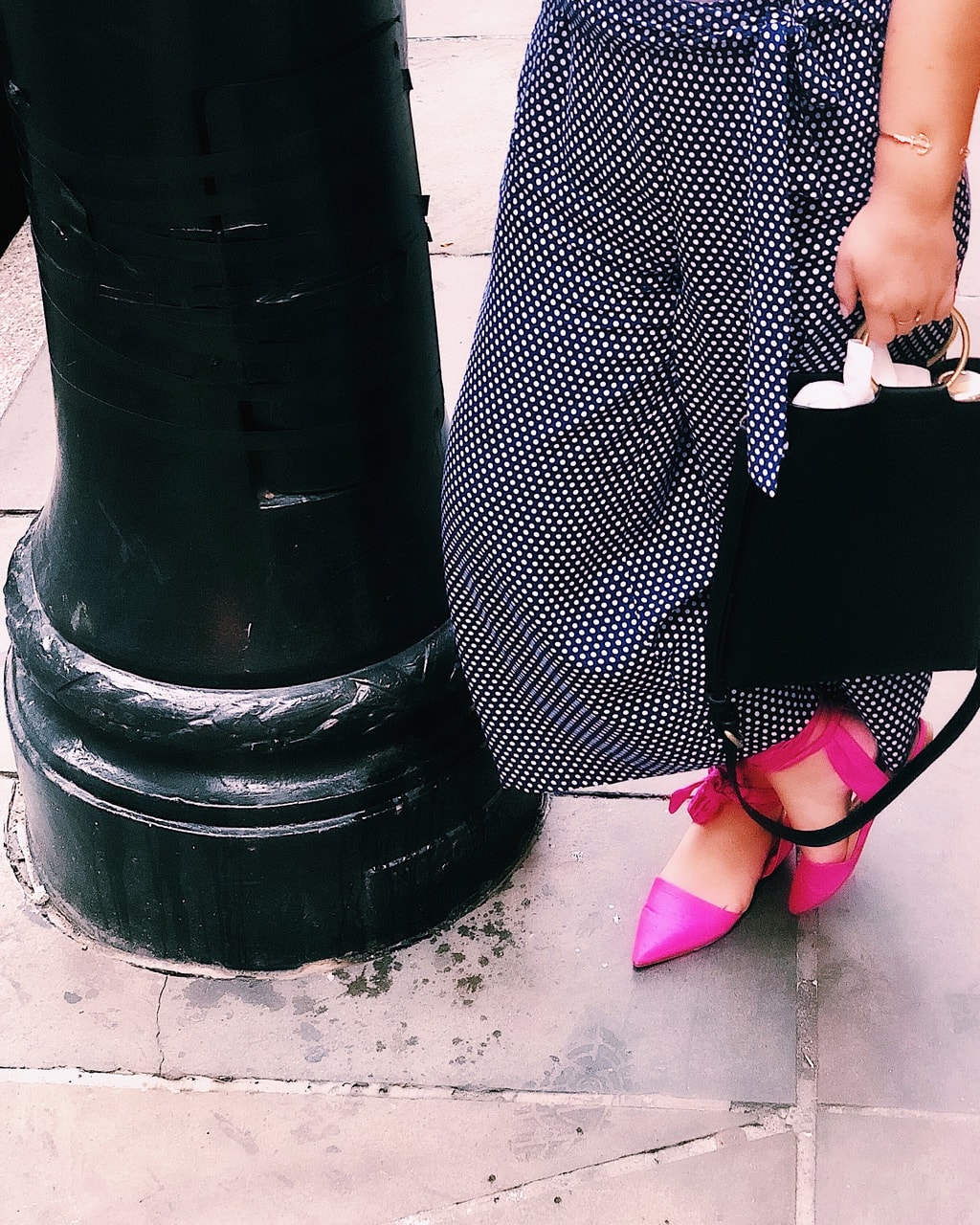 Pink shoes and polka dot pants