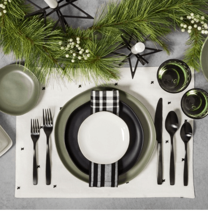 white and black cross place mat for dinning table