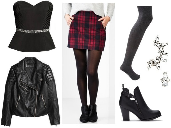 Plaid skirt night out look