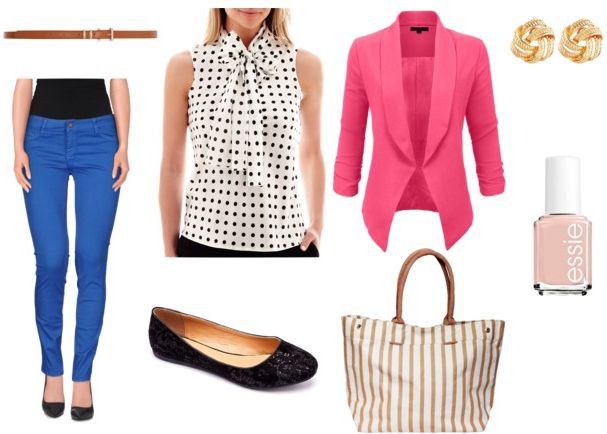 polka dot blouse class look