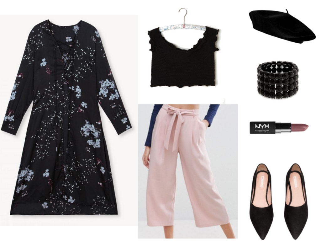 Outfit including Pomelo glitter floral midi top.