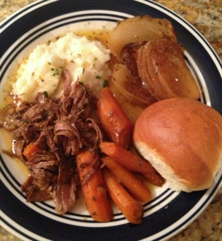 I ate out with friends over the weekend, and snagged a roll and ordered a side of mashed potatoes to go. Needless to say, it complemented my pot roast perfectly!