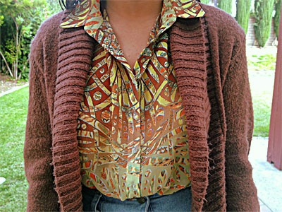 Printed blouse and cardgian at cal state fullerton