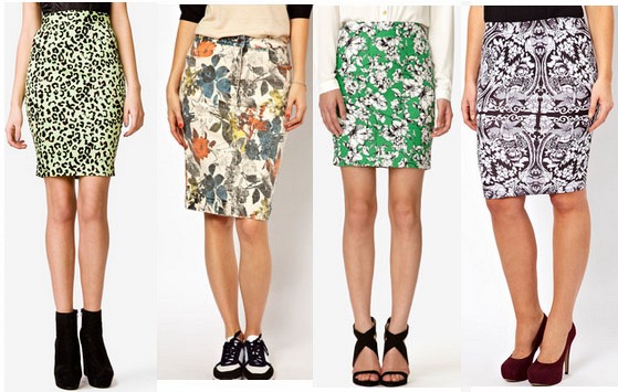 Printed pencil skirts