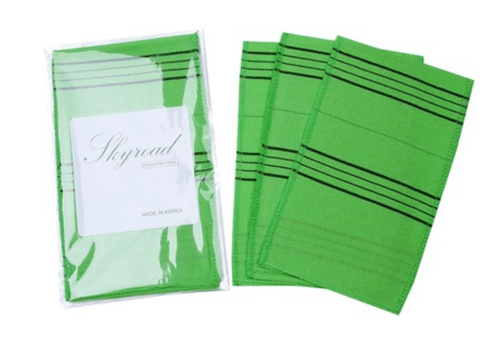 Skyroad™ Top Quality Exfoliating Scrub Bath Mitten in green with black stripes