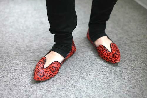 Red leopard print loafers