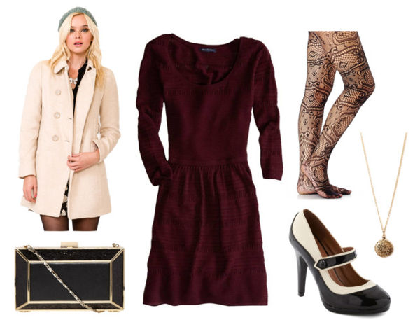Red sweater dress lace tights