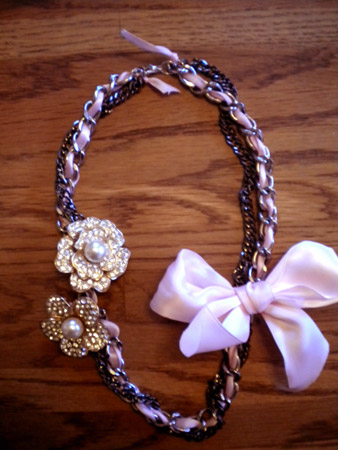 Finished DIY Ribbon Necklace with an extra chain