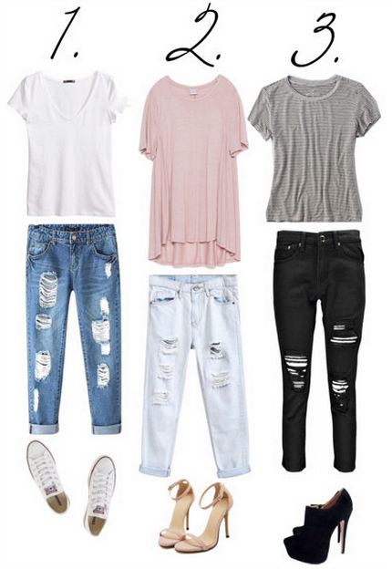 ripped jeans and t-shirt looks