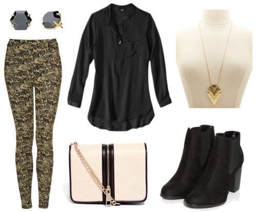 Rise black tunic gold leggings