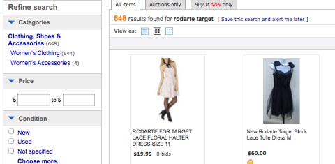 Rodarte for Target Ebay Search