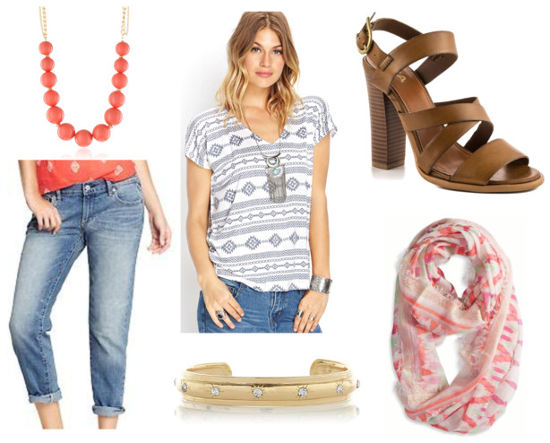 Ruche flourish striped tee boyfriend jeans