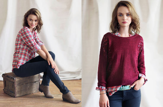 Ruche lookbook plaid shirt red sweater