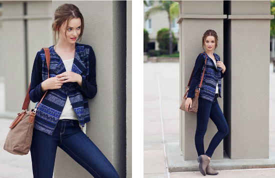 Ruche lookbook printed jacket skinny jeans