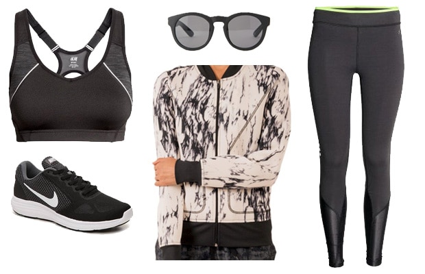 Activewear black paint running outfit