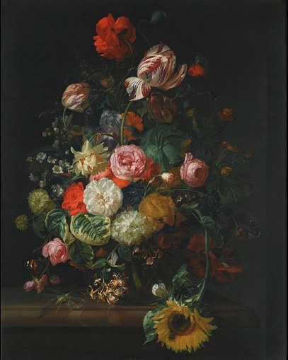 Rahcle Ruysch's “Still Life of Flowers - 1710” (1710) via Wikimedia Commons