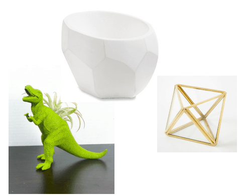 Dinosaur, white and gold planters.