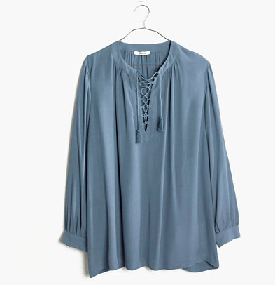 Blue lace-up peasant top from Madewell