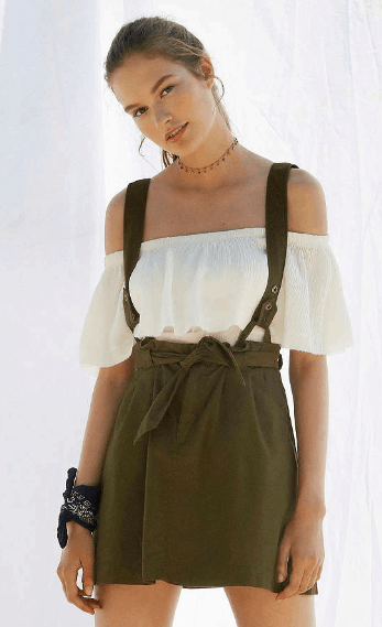 Urban Outfitters skirt with suspenders in olive