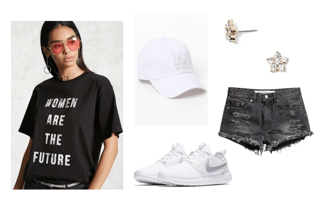 Outfit inspired by Seventeen's Don't Wanna Cry music video: Kpop fashion inspiration. Black graphic tee that reads 