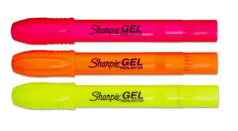 Best highlighters for pretty class notes: Sharpie gel highlighters in pink, orange, and yellow