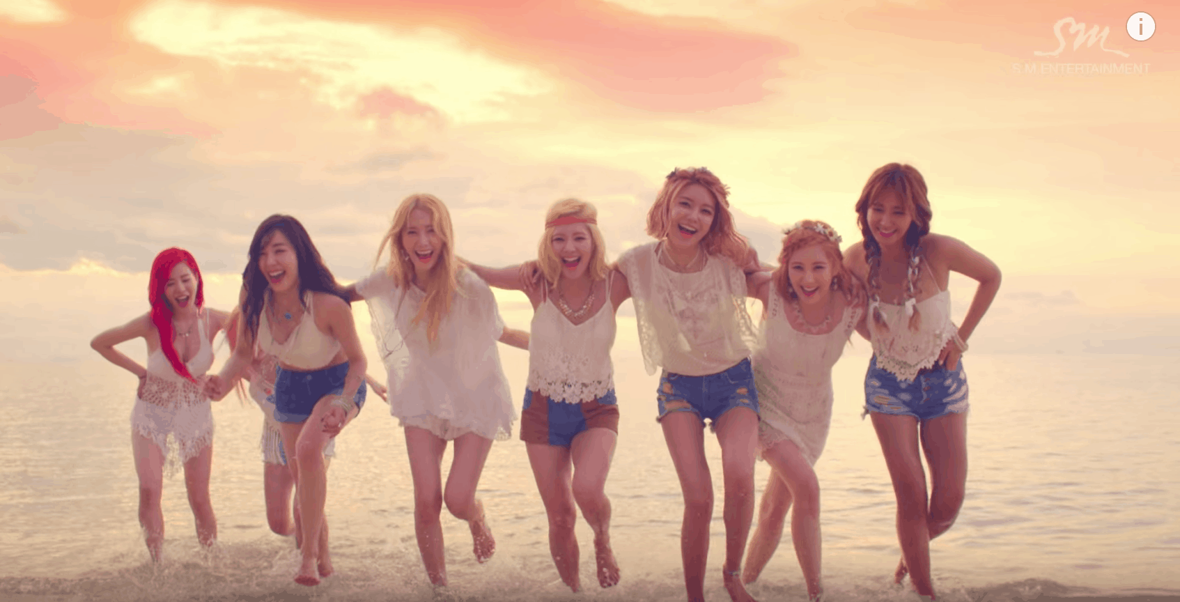 Girls Generation Party Music Video - a picture of the girls wearing shorts and white tops at the beach