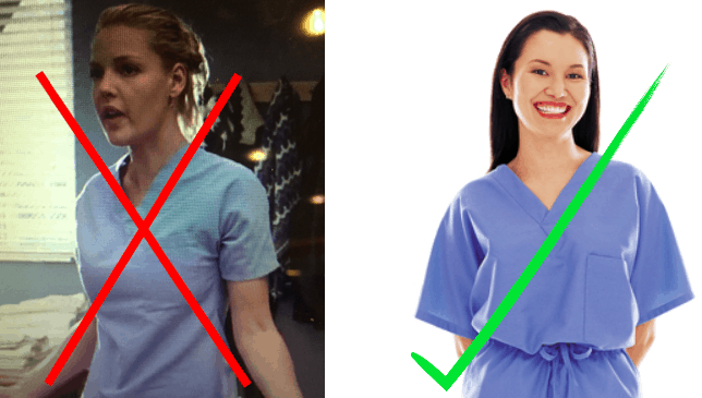 Comparison of scrubs worn by Izzie in Grey's Anatomy and scrubs sold by the company Landau