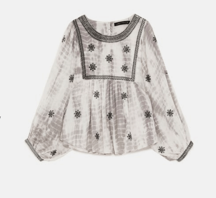 Gray and cream tie dye peasant blouse from Zara