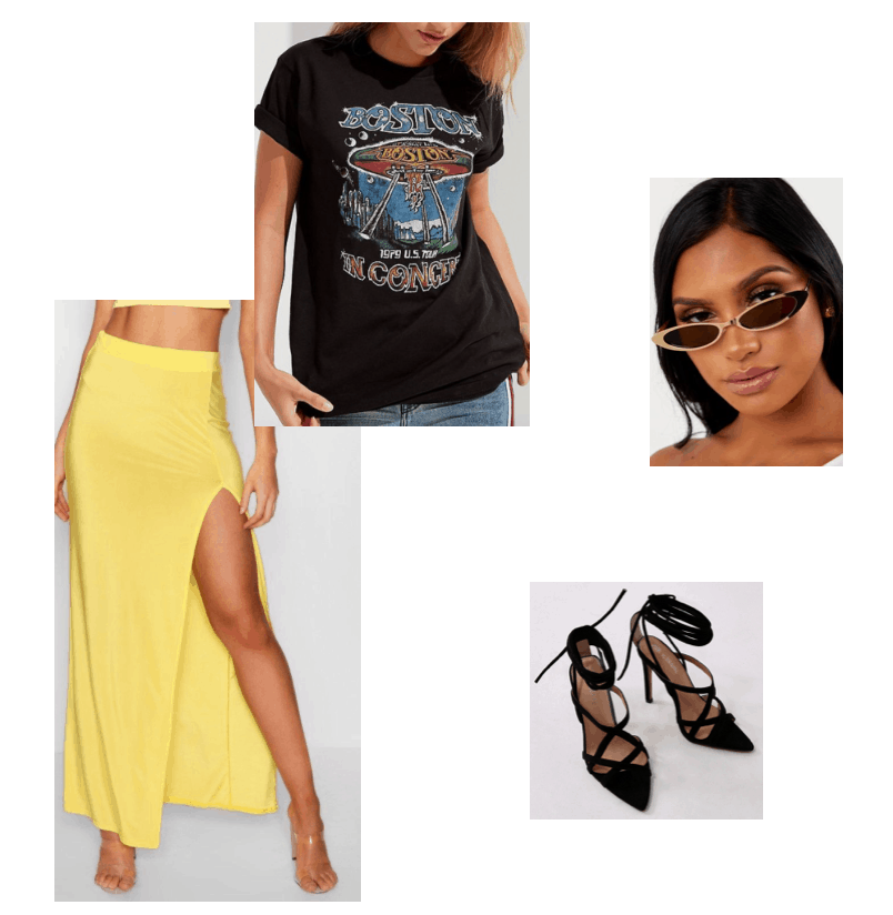 Outfit inspired by Beyonce Instagram post, bold yellow skirt