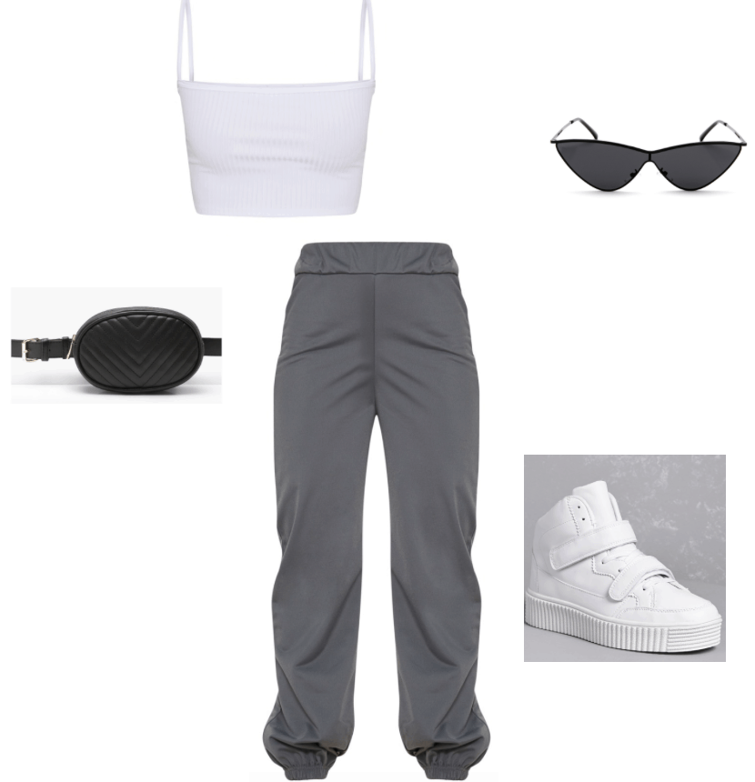 Outfit Inspired by Kylie Jenner, Instagram joggers, crop top, sneakers