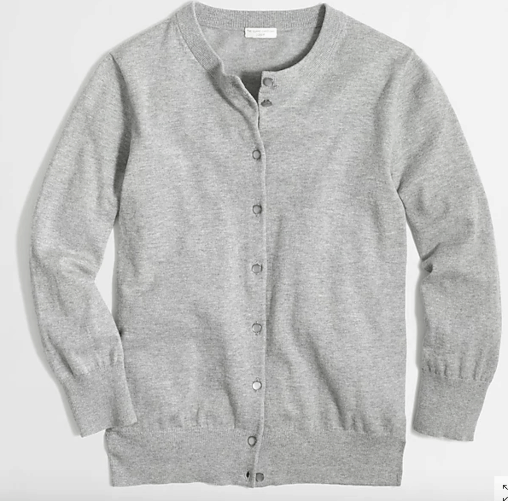 Gray cardigan.