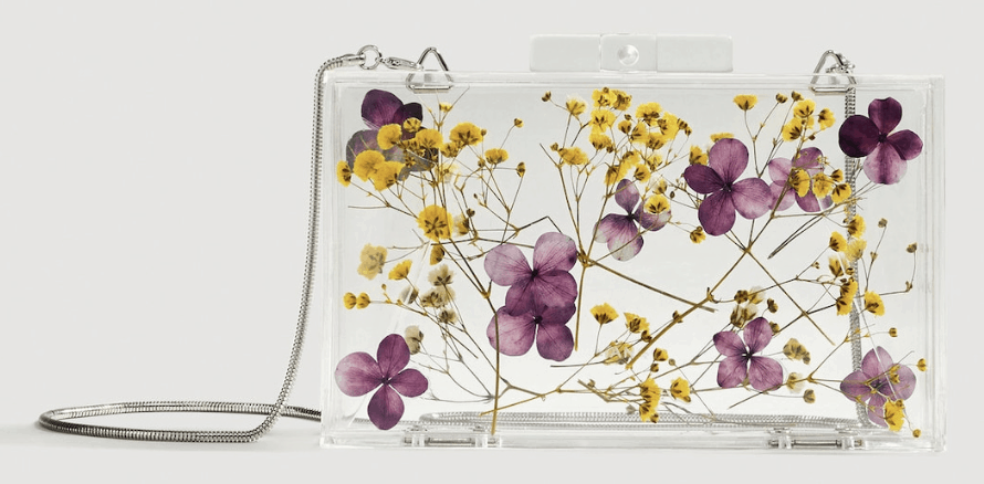 Flowers transparent box clutch.