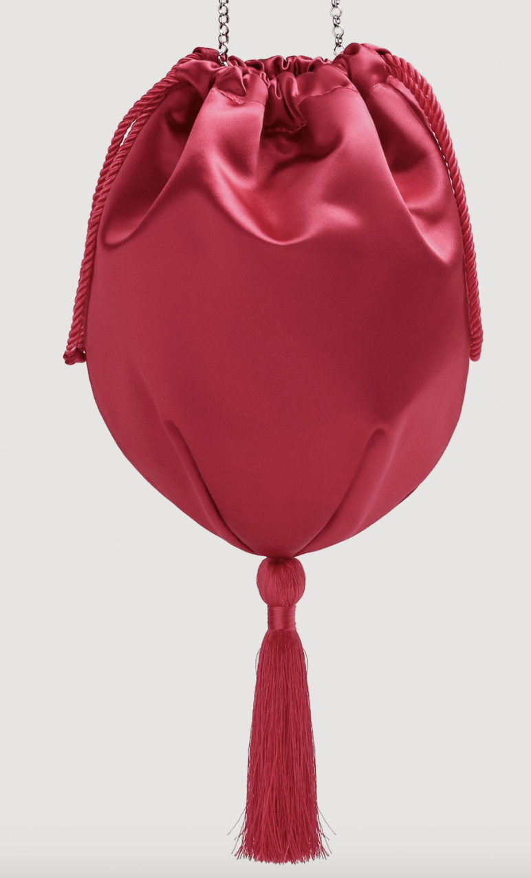 Pink satin bag.