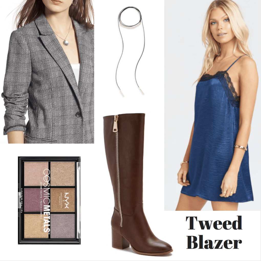 blazer, palette, choker, boots, slip dress