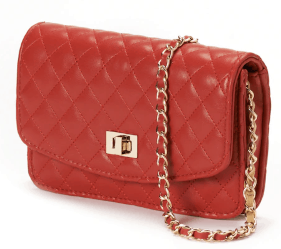 Red quilted bag.