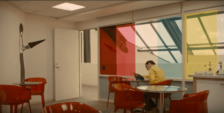 Film production design fashion: Joaquin Phoenix working in his office in the 2013 film 