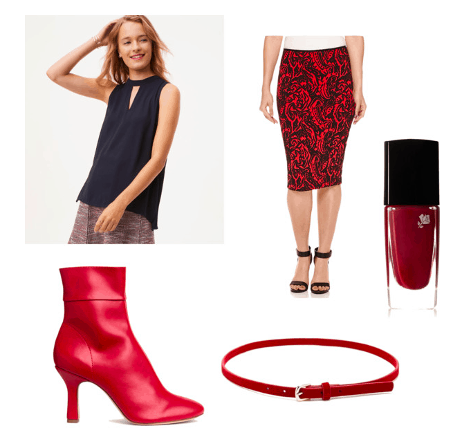 aria inspired outfit: choker blouse, tribal skirt, red nails, belt, and leather boots