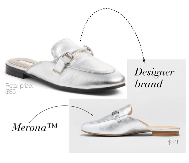 Designer shoe dupes at Target: Merona version of Gucci Princetown loafer in silver