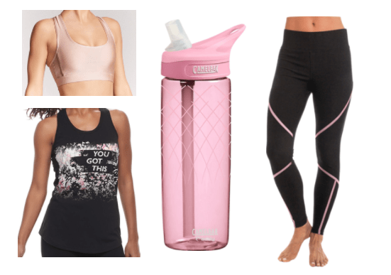 A workout outfit featuring the color pink