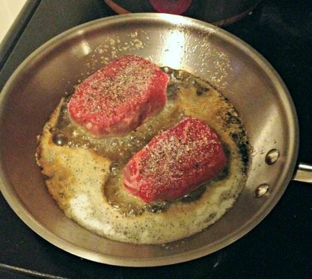 Searing steak in pan