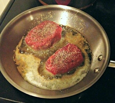Searing steak in pan