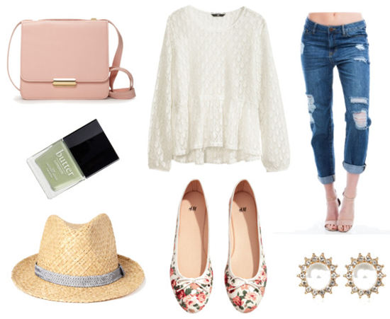 See Chloe lace top boyfriend jeans
