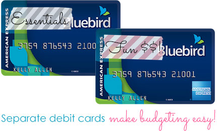 Separate debit cards from Bluebird by Amex - budgeting made easy